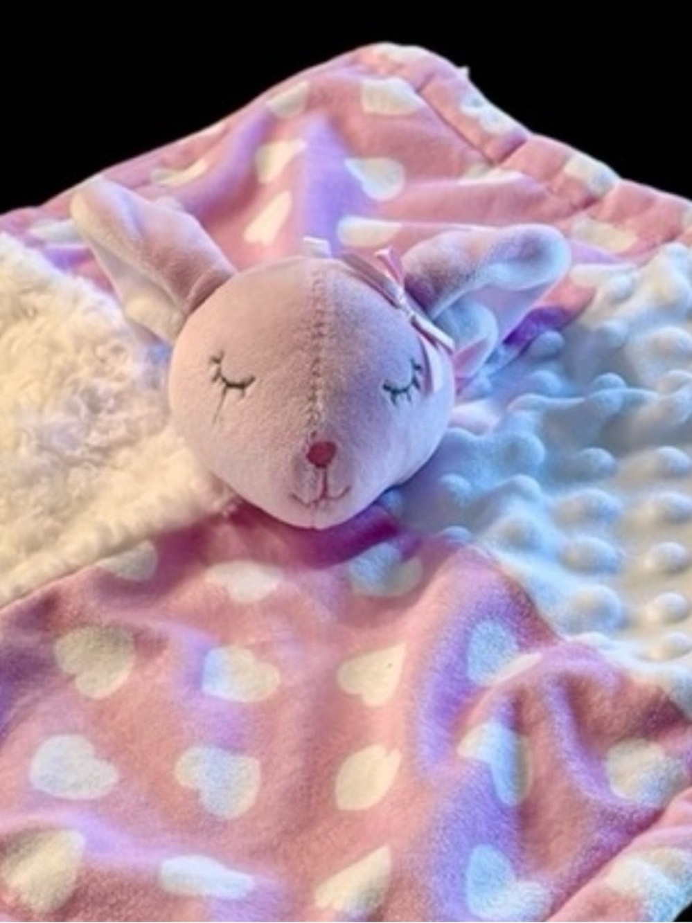 Lovey Security Blanket Bunny Baby Essentials in Pink & White  14” New No Tag